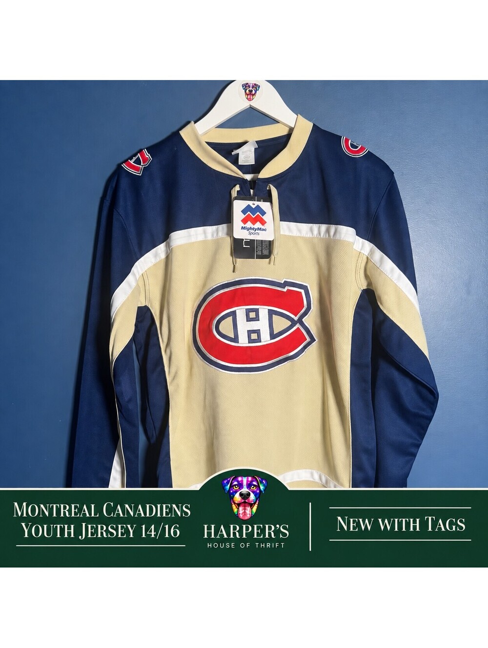 MightyMac NHL Montreal Canadiens Jersey Navy Cream Youth G/L 14/16 NWT Y2K